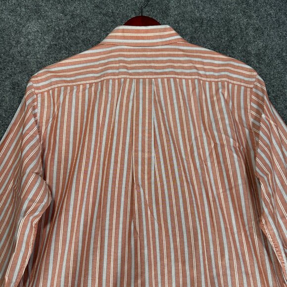 L.L. Bean Shirt Mens Medium Trim Fit Button Down Muted Red Stripe Cotton Pocket - Picture 9 of 9